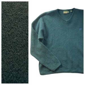 Timberland Weathergear 100% Wool Forest Evergreen V-Neck Sweater XL EUC